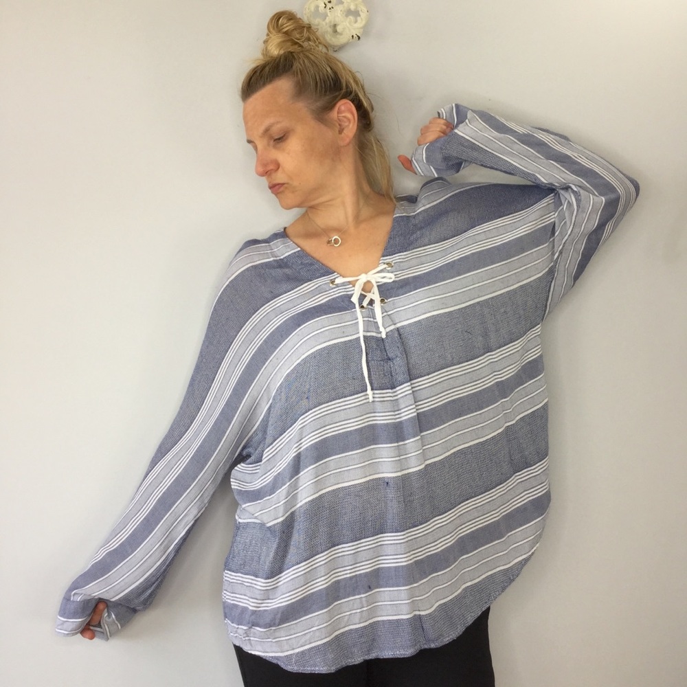 Rails Lily Athens stripe lace up tunic top - Picture 4 of 8